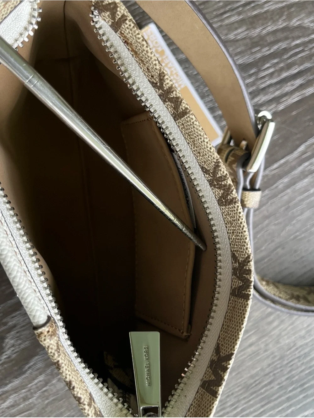 Michael Kors Belt Bag / Fanny Pack MK Signature Logo L/XL cream tan & brown.